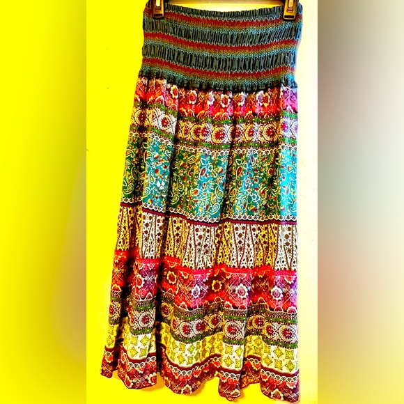 Angie Bohemian Dress, Stretchy at the Top with Elastic, Size L - Picture 1 of 1